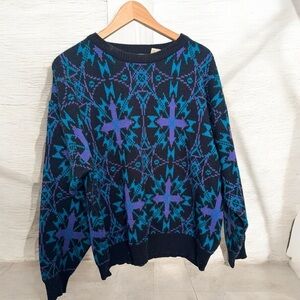 Vintage unisex printed Sweater in Black and Blue grunge whimsigoth punk L Korea